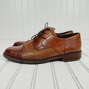Bragamo Brown Cap Toe Perforated Lace Up Dress Oxford Shoes D864